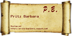 Pritz Barbara névjegykártya